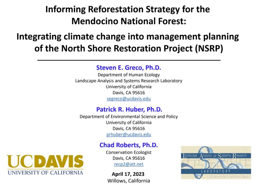 Title page of the report Informing Reforestation Strategy for the Mendocino National Forest, 2023