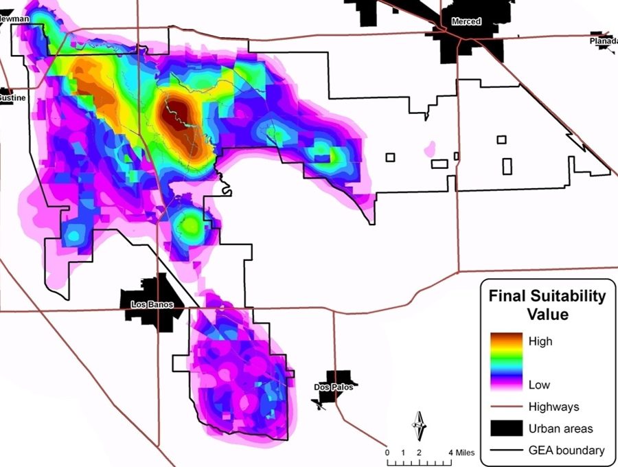 Habitat suitability map for tule elk in central Merced County